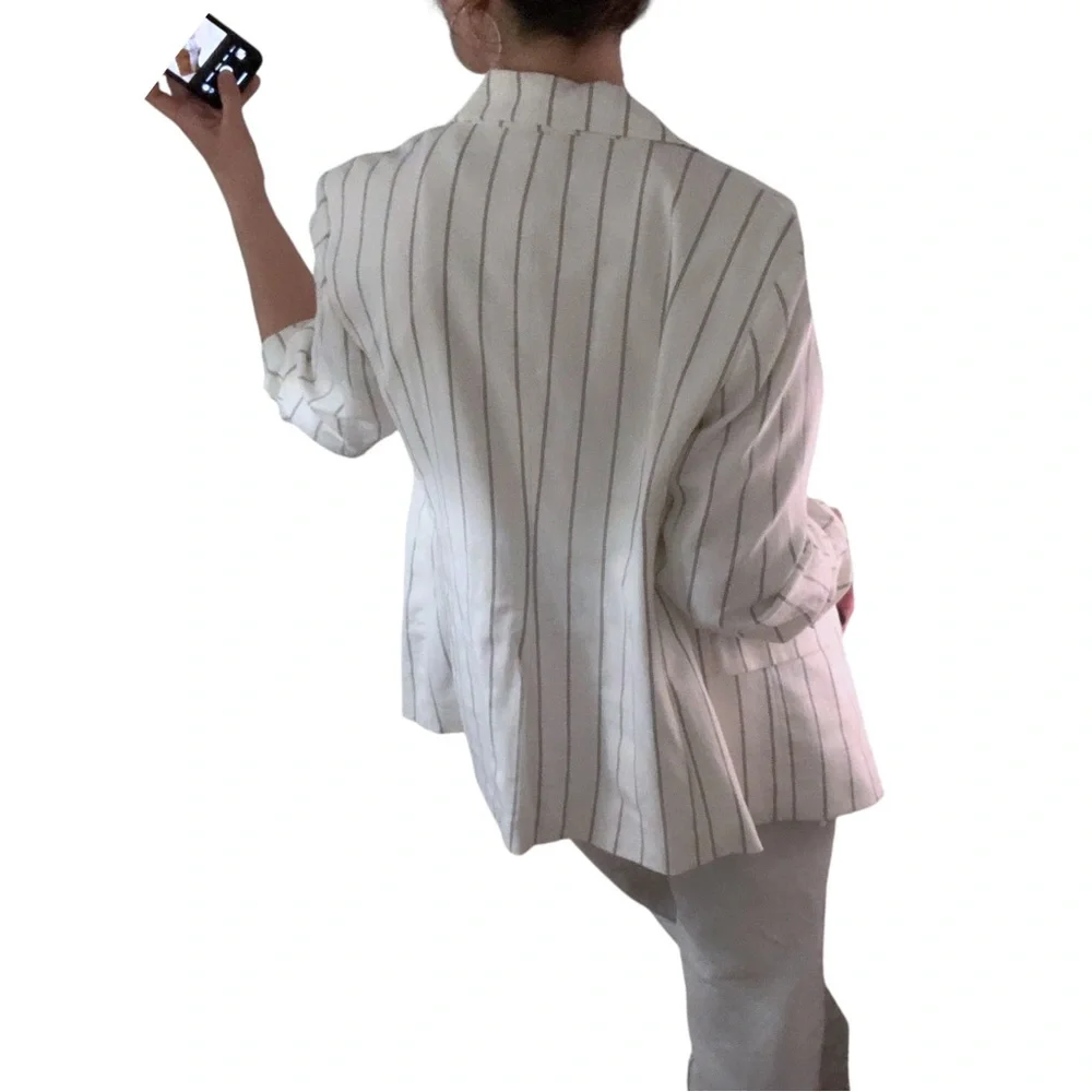 NWOT A NEW DAY 100% Cotton White Black Pinstripe Double Breasted Blazer - sz 16W - Picture 12 of 16